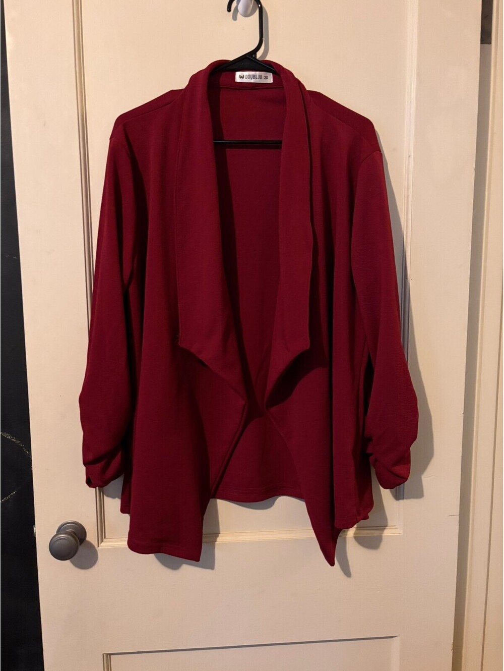 Doublju Women's 2X Burgundy Open Front Jacket